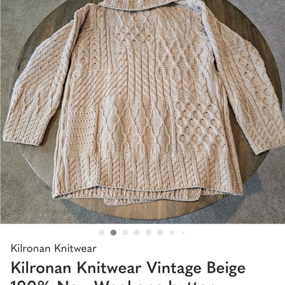 Kilronan Knitwear Vintage Beige 100% New Wool one button Chunky Cardigan Sz M - Picture 3 of 3